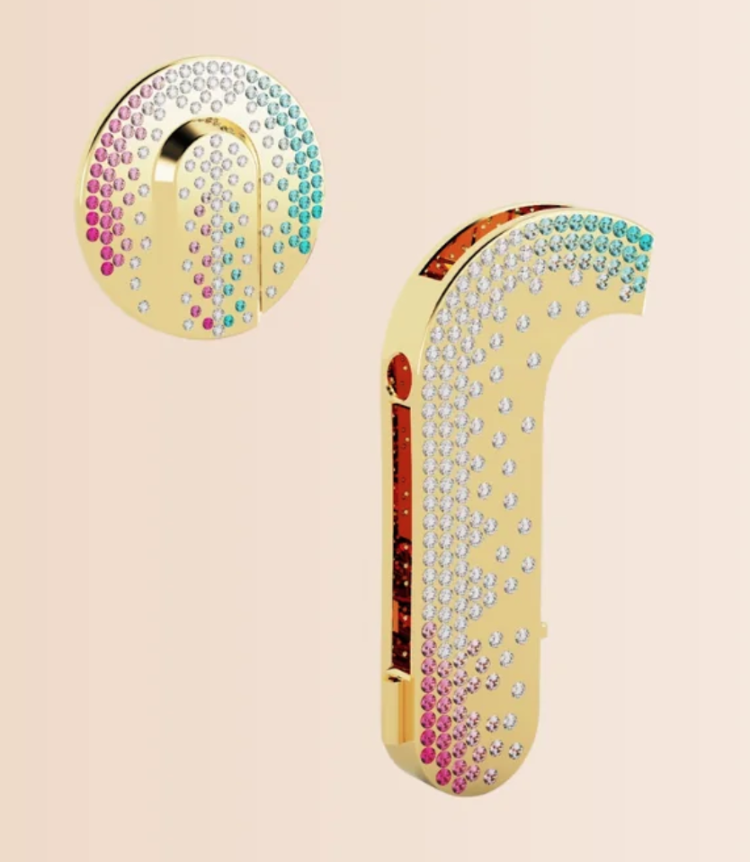 Cochlear implant cover in god and rainbow diamanté